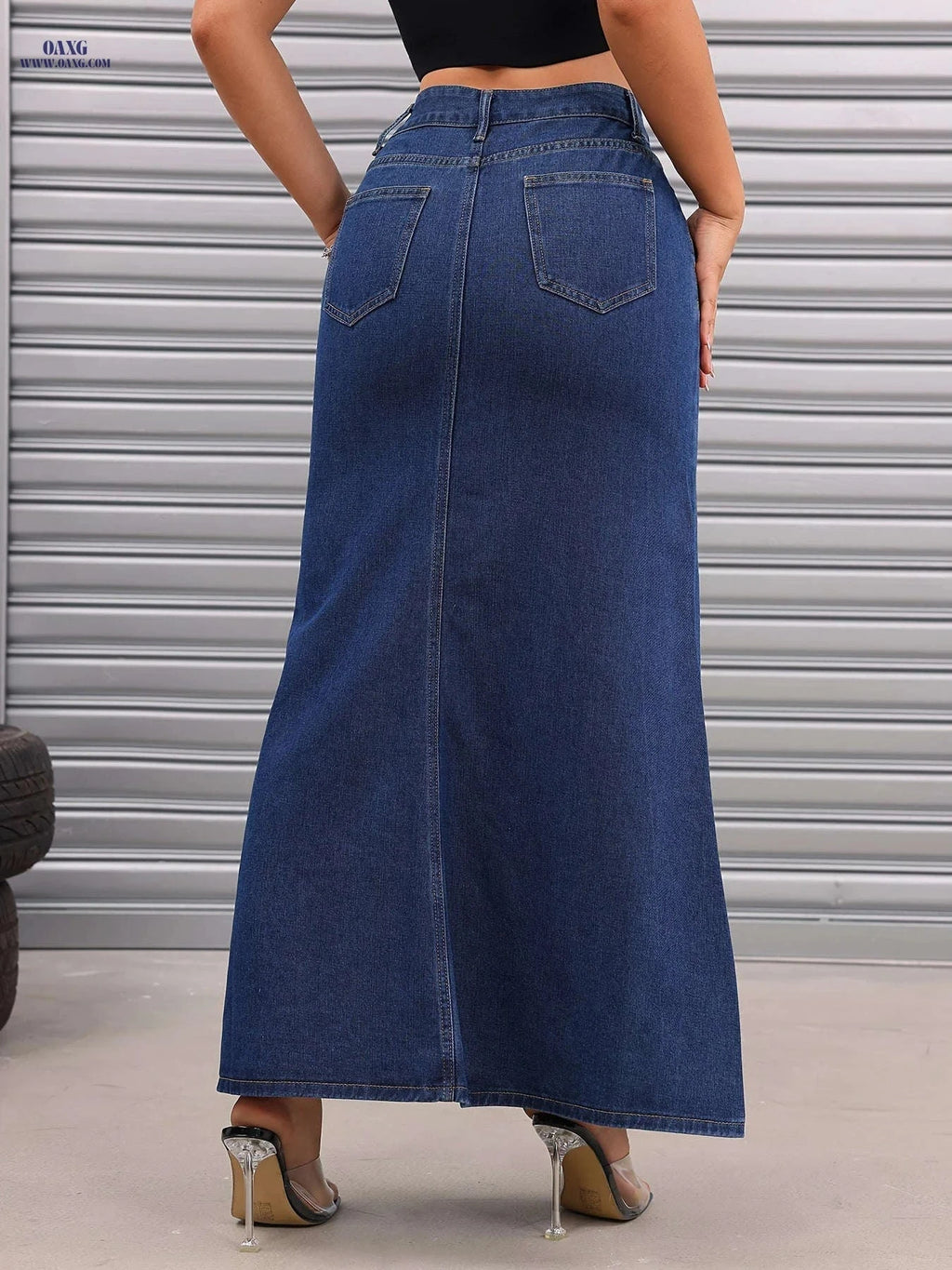 Women's Casual Bodycon Long Denim Skirt - Spring/Summer Fashion   OAXG Dark Blue / S