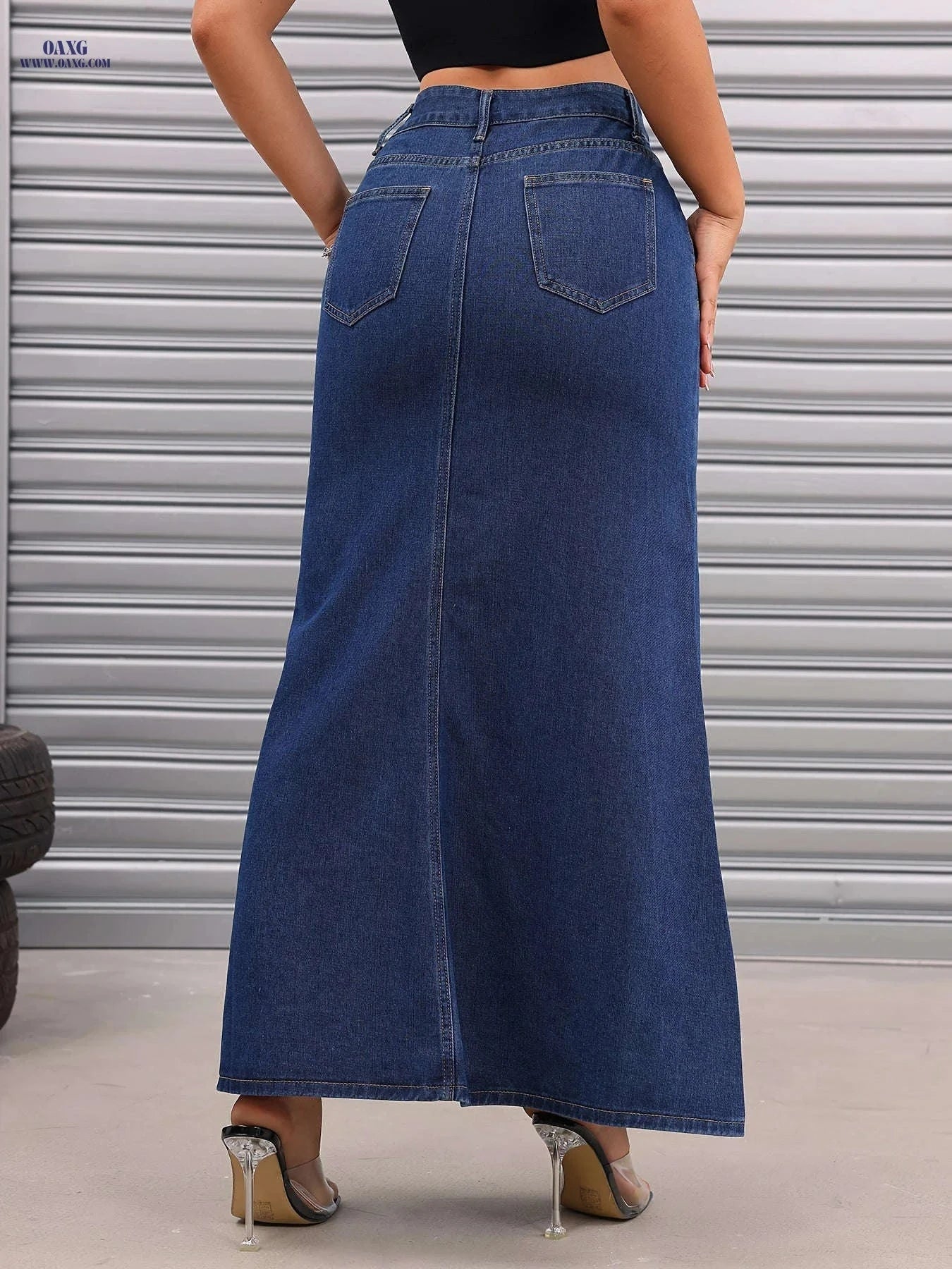 Women's Casual Bodycon Long Denim Skirt - Spring/Summer Fashion   OAXG Dark Blue / S