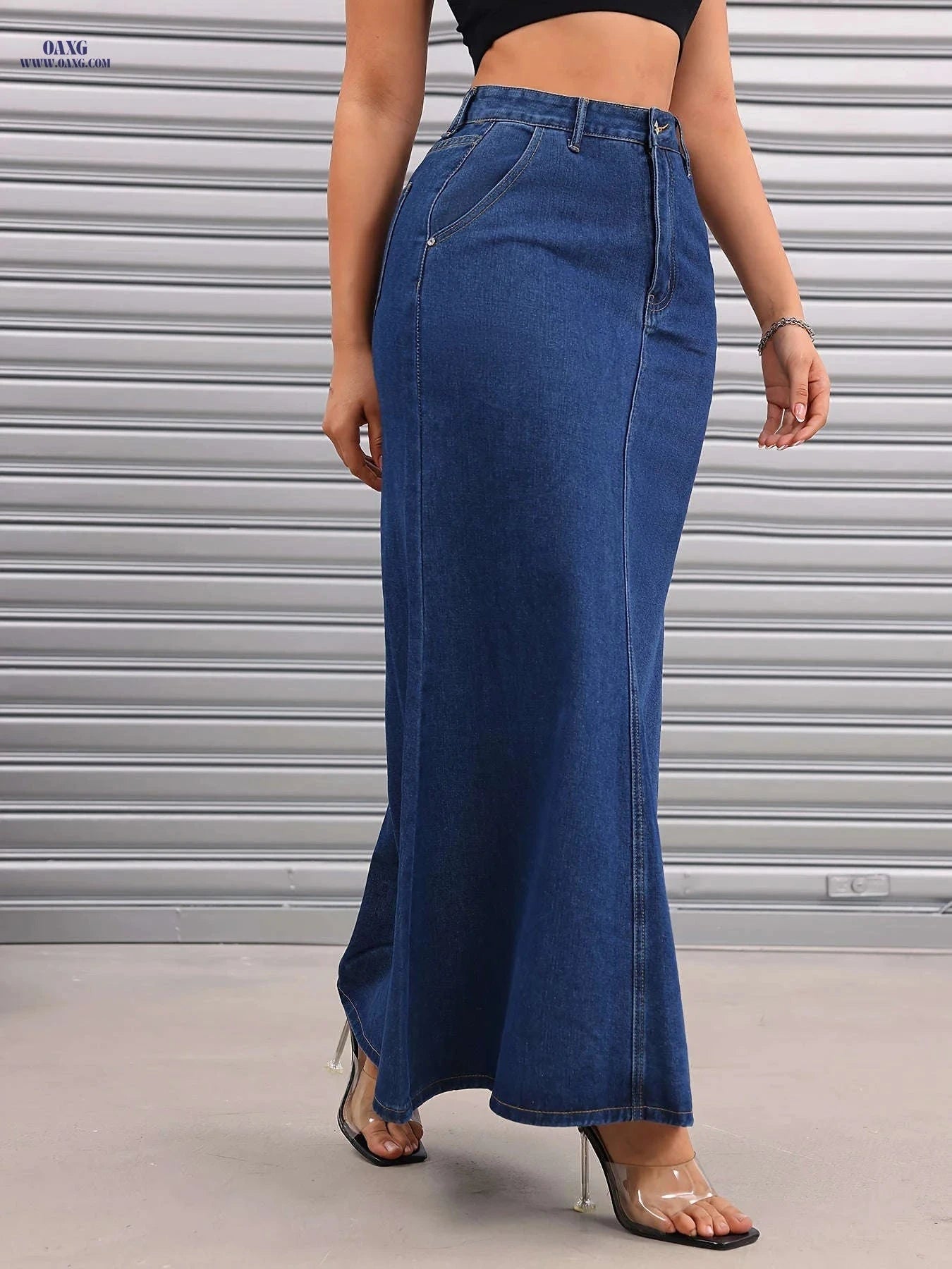 Women's Casual Bodycon Long Denim Skirt - Spring/Summer Fashion   OAXG Dark Blue / S