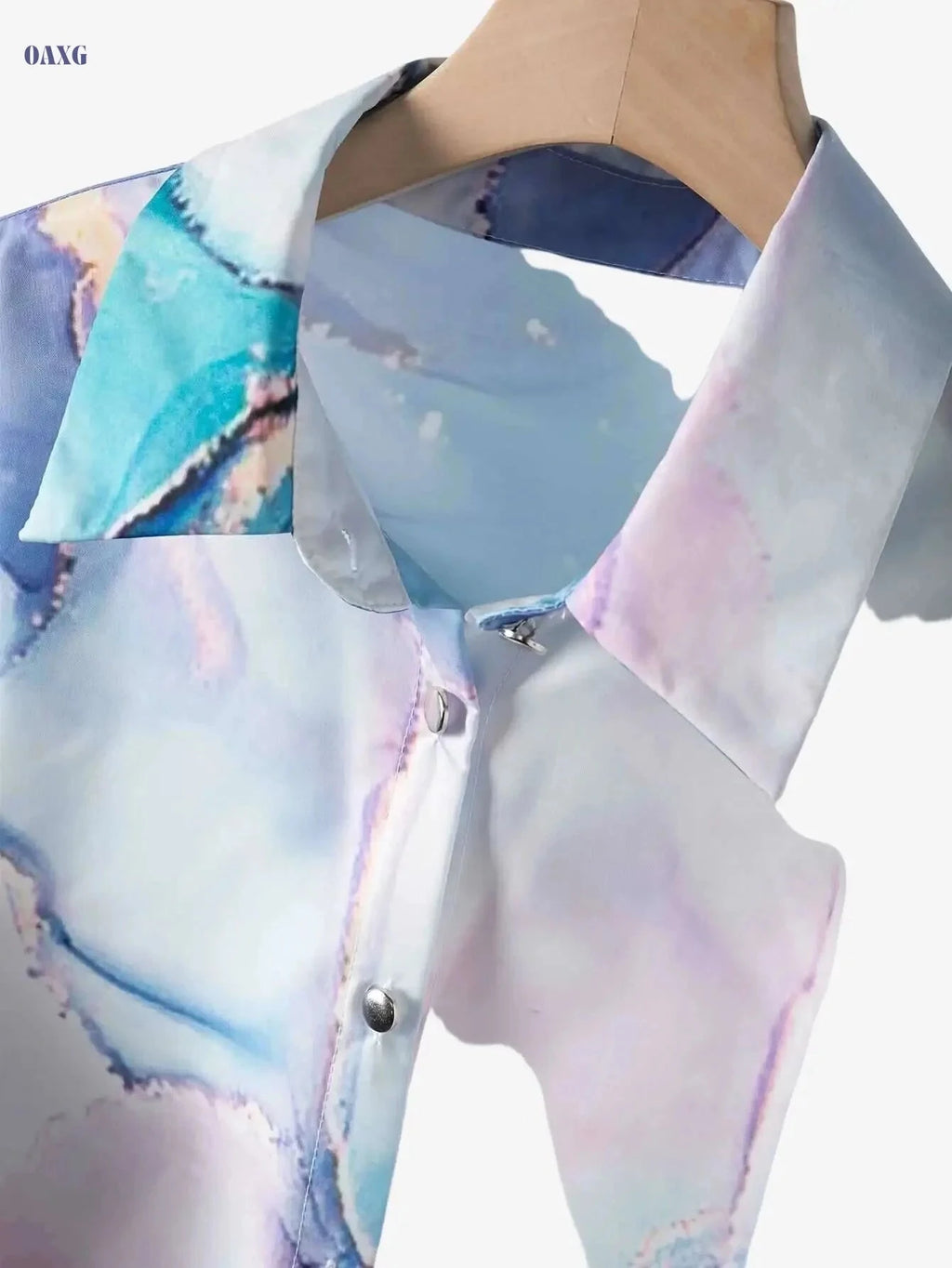 Women's Casual Button-Up Shirt - Abstract Print, Lightweight for All Seasons   OAXG 