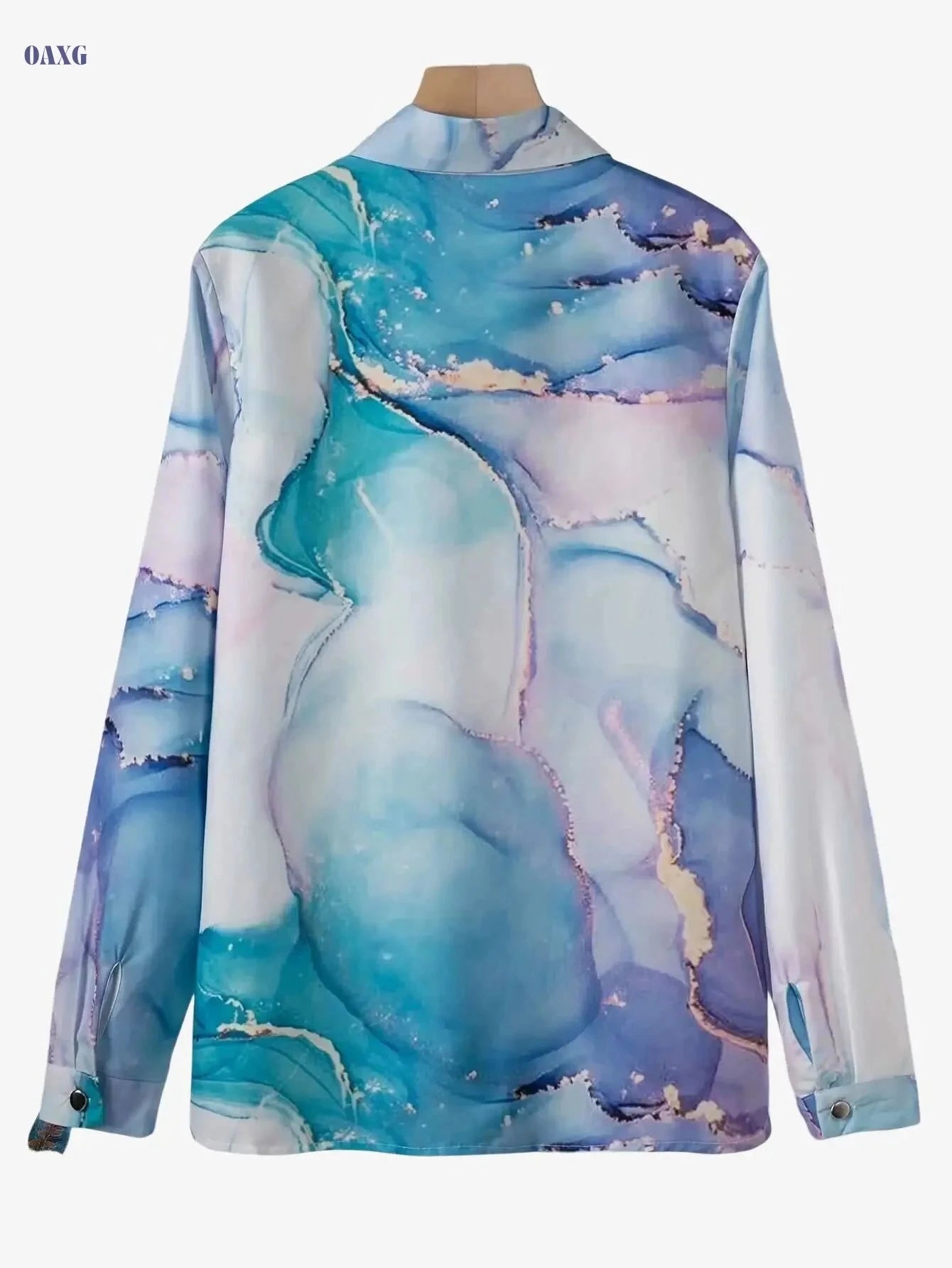 Women's Casual Button-Up Shirt - Abstract Print, Lightweight for All Seasons   OAXG Sky Blue / S