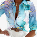 Women's Casual Button-Up Shirt - Abstract Print, Lightweight for All Seasons   OAXG Sky Blue / S