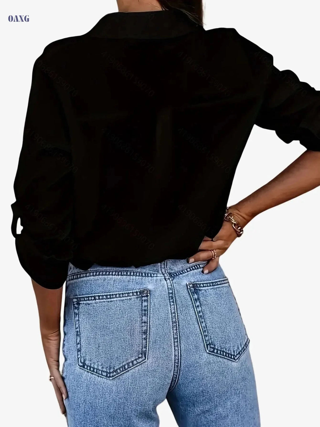 Women's Casual Button-Up Top - Solid Color, All-Season Comfort   OAXG 