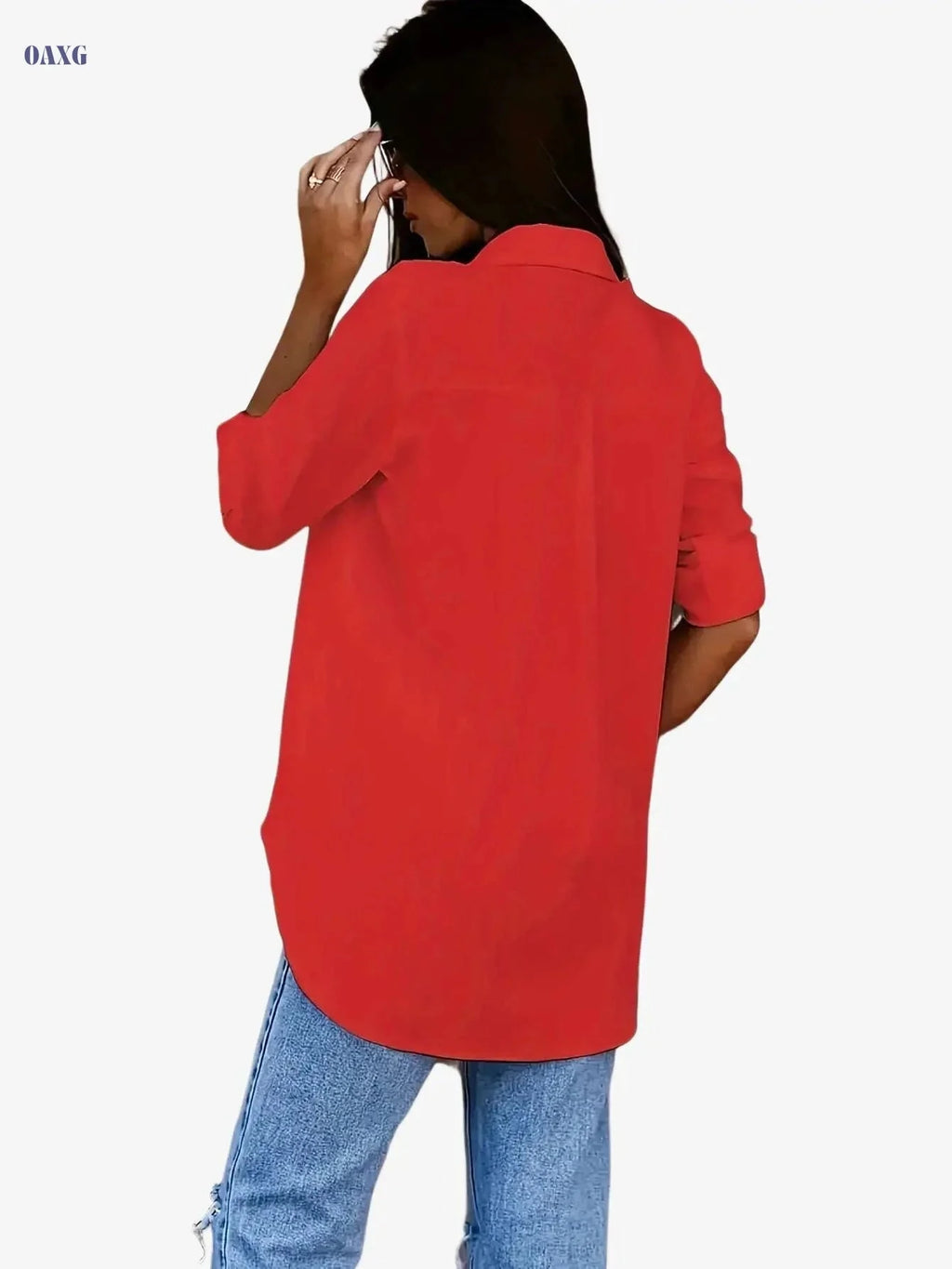 Women's Casual Button-Up Top - Solid Color, All-Season Comfort   OAXG 