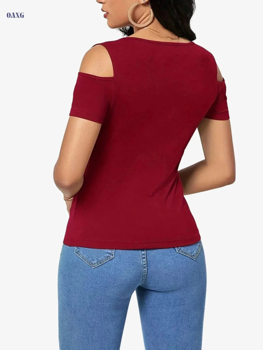 Women's Casual Cold Shoulder T-Shirt - Elegant V-Neck for Spring   OAXG 