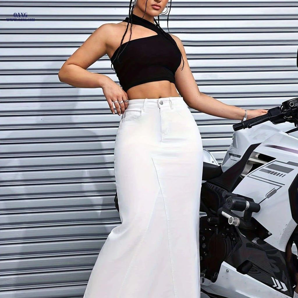 Women's Casual Elastic Splicing Skirt - Perfect for Spring to Fall   OAXG 