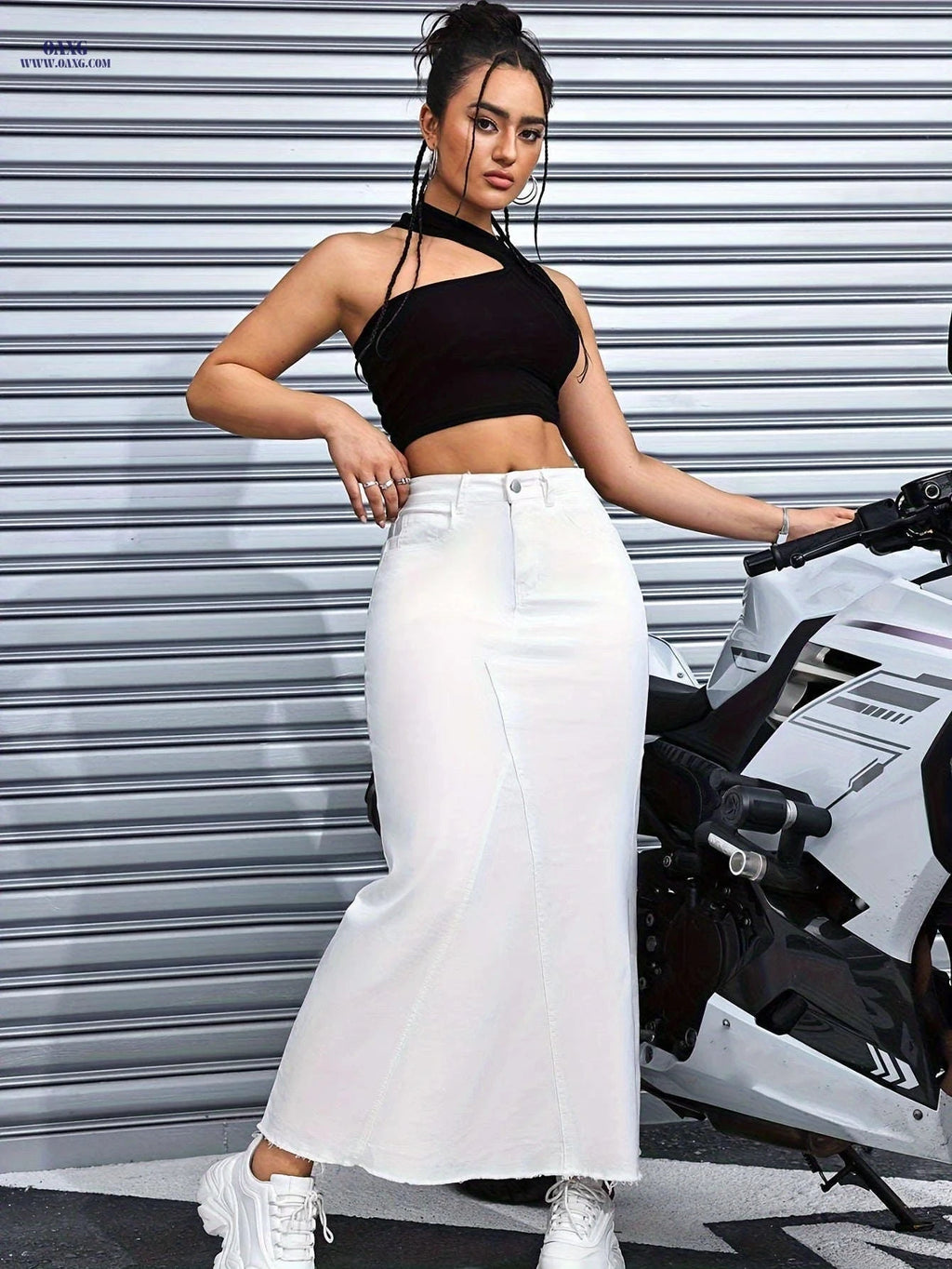 Women's Casual Elastic Splicing Skirt - Perfect for Spring to Fall   OAXG White / S