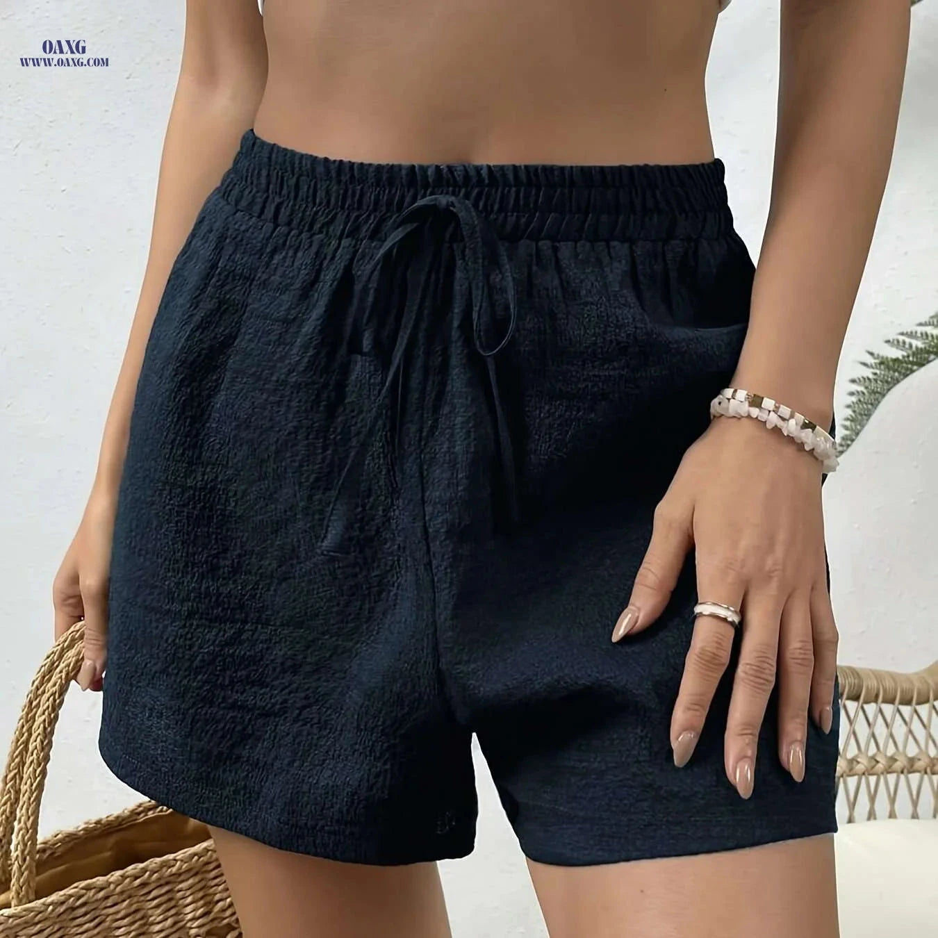 Women's Casual Elastic Waist Shorts - Lightweight & Breathable Fabric   OAXG 
