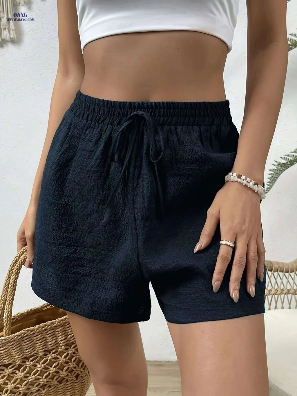 Women's Casual Elastic Waist Shorts - Lightweight & Breathable Fabric   OAXG 