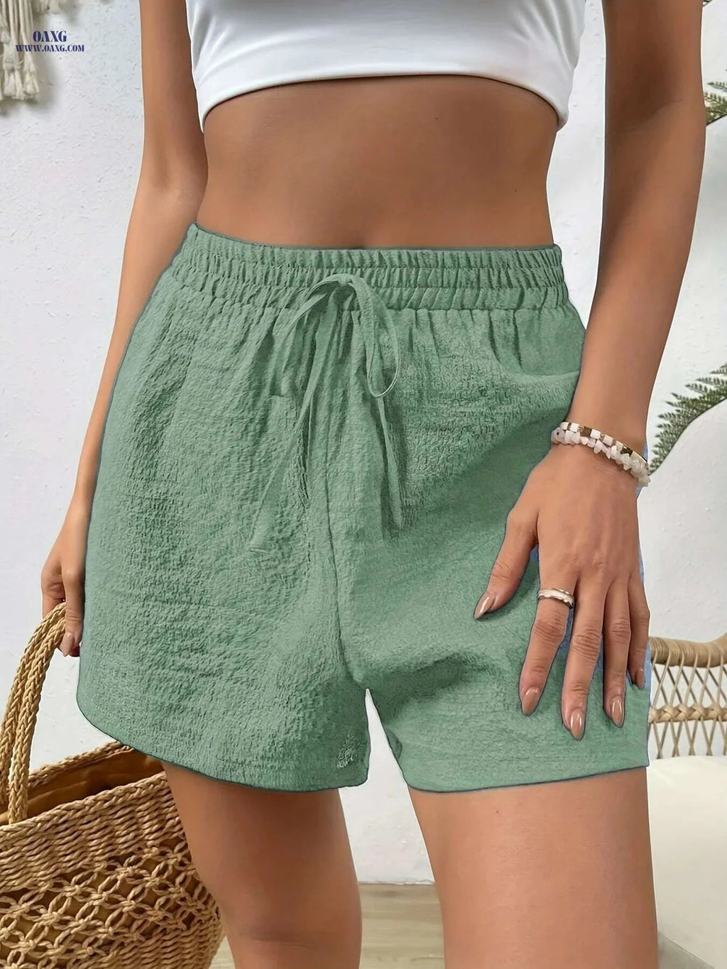 Women's Casual Elastic Waist Shorts - Lightweight & Breathable Fabric   OAXG 