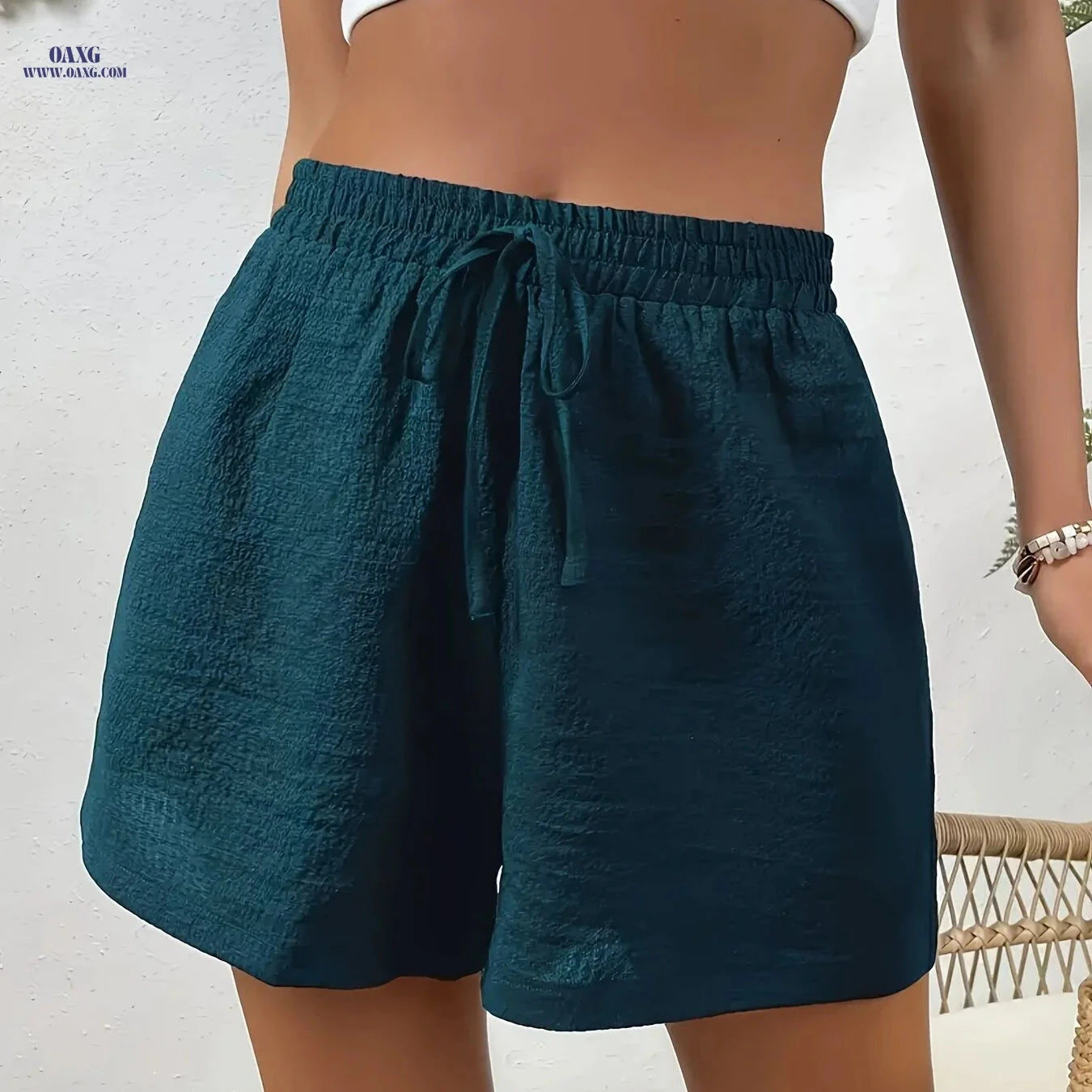 Women's Casual Elastic Waist Shorts - Lightweight, Breathable Fabric   OAXG 