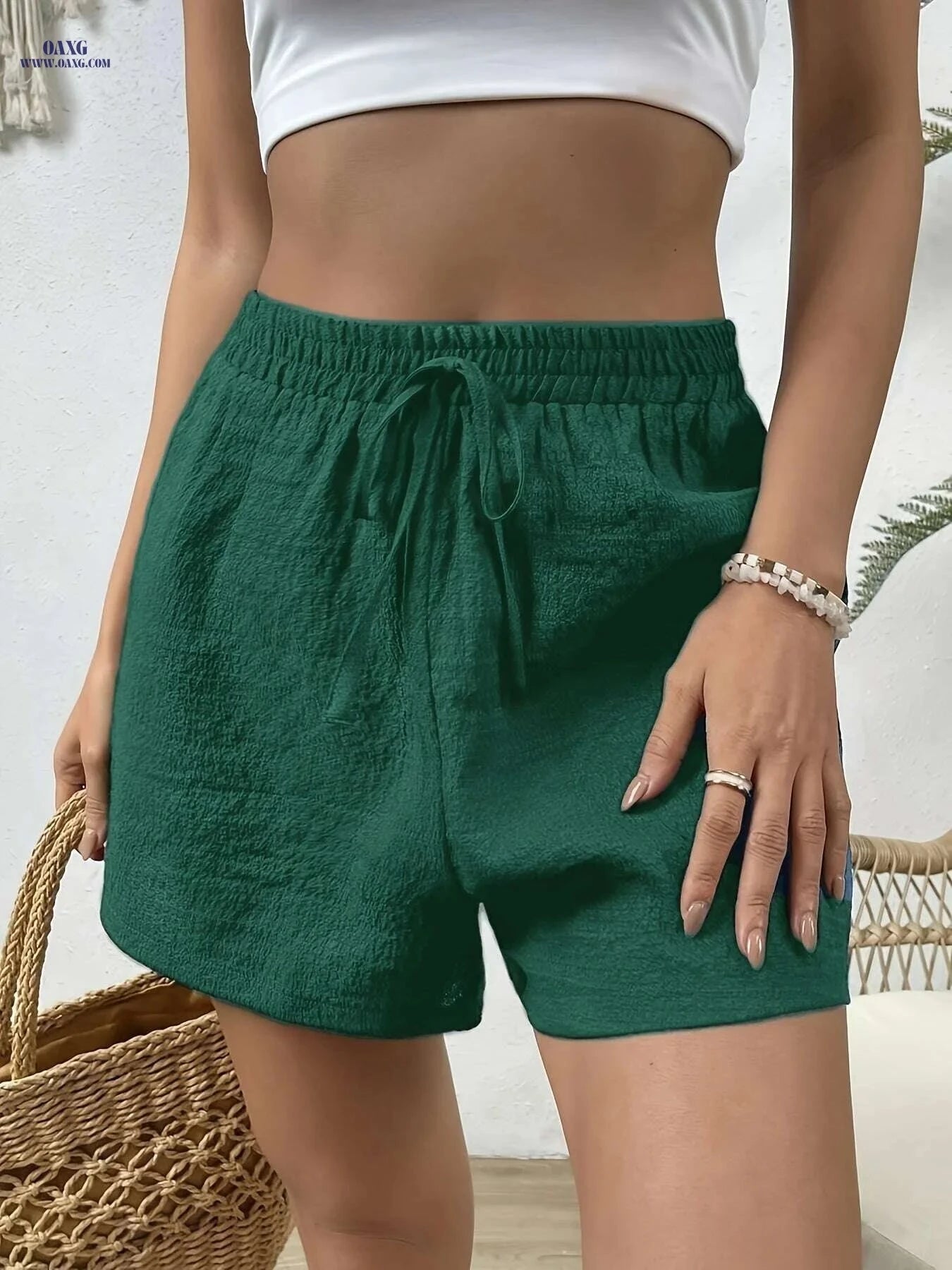 Women's Casual Elastic Waist Shorts - Lightweight & Breathable Fabric   OAXG 