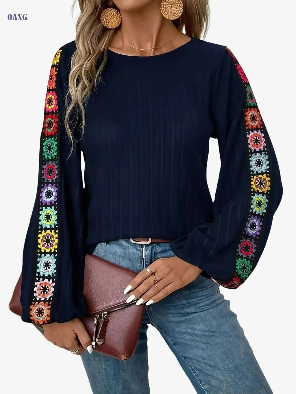 Women's Casual Embroidered T-shirt - Comfortable Spring/Fall Fashion   OAXG 