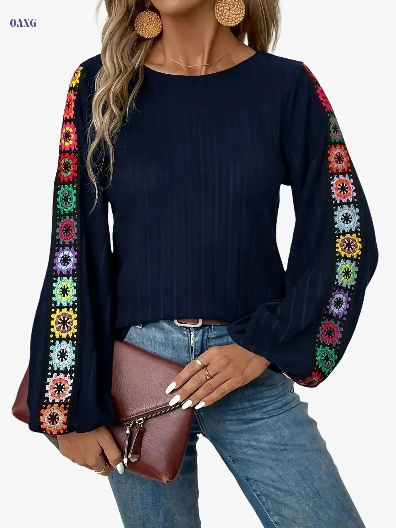 Women's Casual Embroidered T-shirt - Comfortable Spring/Fall Fashion   OAXG 