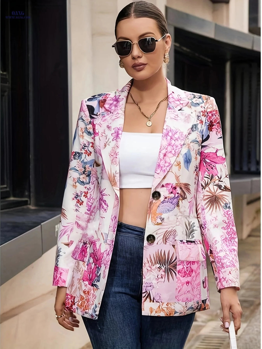 Women's Casual Fashion Blazer - Autumn/Winter Floral Style   OAXG 