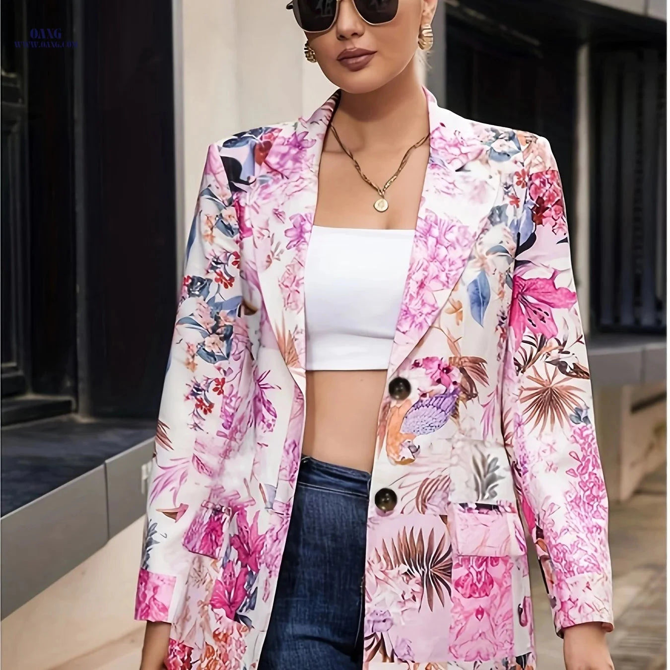 Women's Casual Fashion Blazer - Autumn/Winter Floral Style   OAXG 