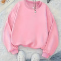 Women's Casual Fashion Solid Color Long Sleeve Round Neck Sweatshirt   OAXG Pink / XS