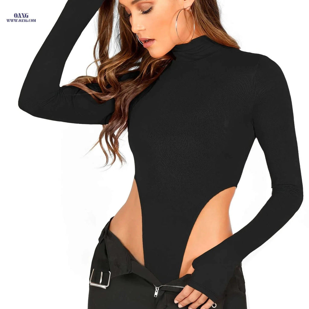 Women's Casual Fitted Jumpsuit Top - Elegant Dipped Hem Design   OAXG Black / S