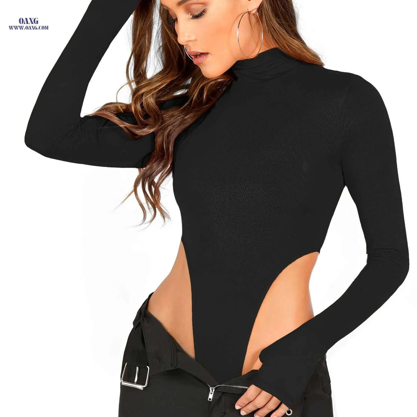 Women's Casual Fitted Jumpsuit Top - Elegant Dipped Hem Design   OAXG Black / S