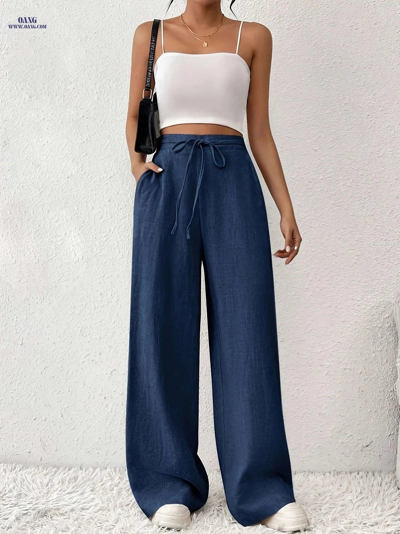 Women's Casual French-Style Wide Leg Pants - Comfortable with Pockets   OAXG 