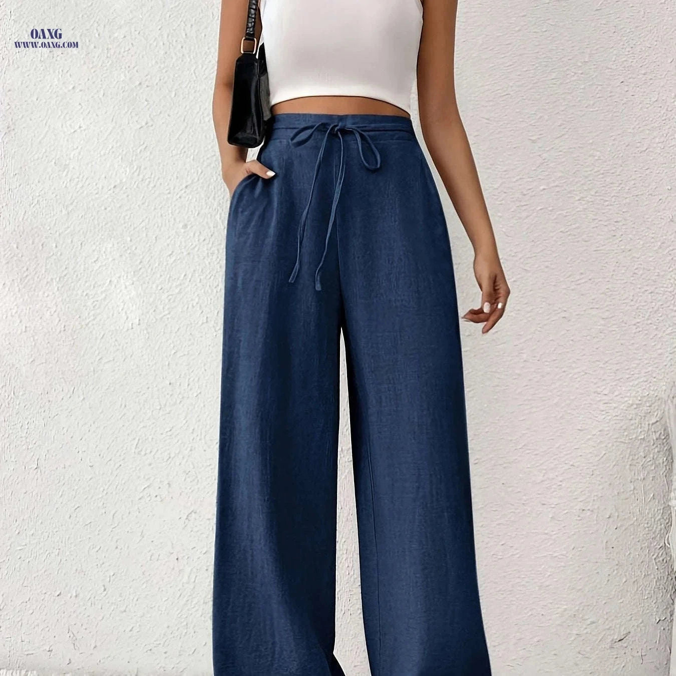 Women's Casual French-Style Wide Leg Pants - Comfortable with Pockets   OAXG Army Green / M
