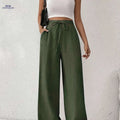 Women's Casual French-Style Wide Leg Pants - Comfortable with Pockets   OAXG Army Green / M