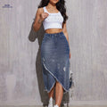 Women's Casual Fringe Denim Skirt - Elegant Solid Color Design   OAXG Medium Blue / S