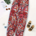 Women's Casual Harem Pants - High Elastic Waist & Bohemian Print   OAXG Multicolor / XS