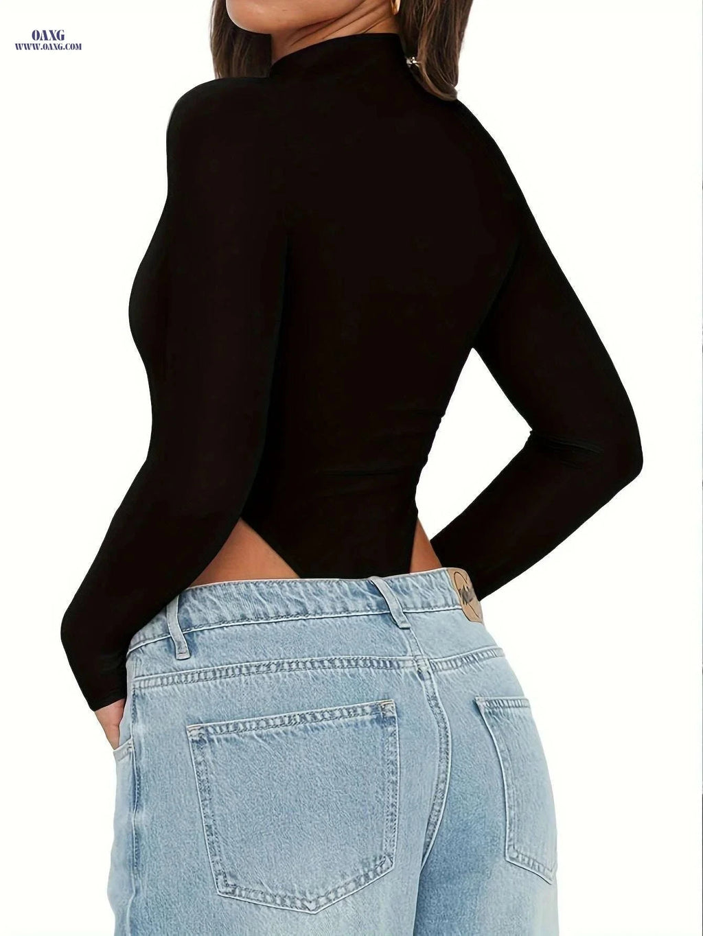 Women's Casual High Cut Mock Neck Bodysuit - Solid Polyester Style   OAXG White / S
