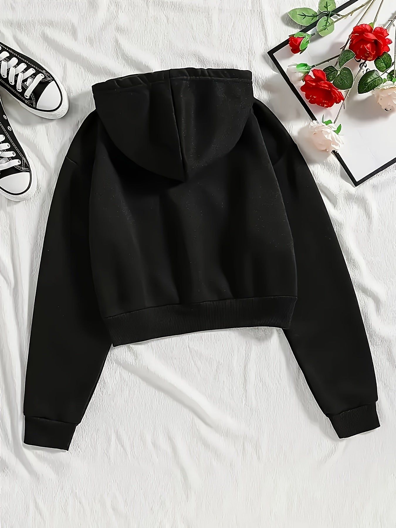 Women'S Casual Hooded Drawstring Long-Sleeved Fleece-Lined Versatile Skin-Friendly Autumn And Winter Sports Sweatshirt   OAXG Black / M