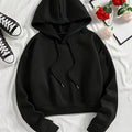 Women'S Casual Hooded Drawstring Long-Sleeved Fleece-Lined Versatile Skin-Friendly Autumn And Winter Sports Sweatshirt   OAXG Black / M