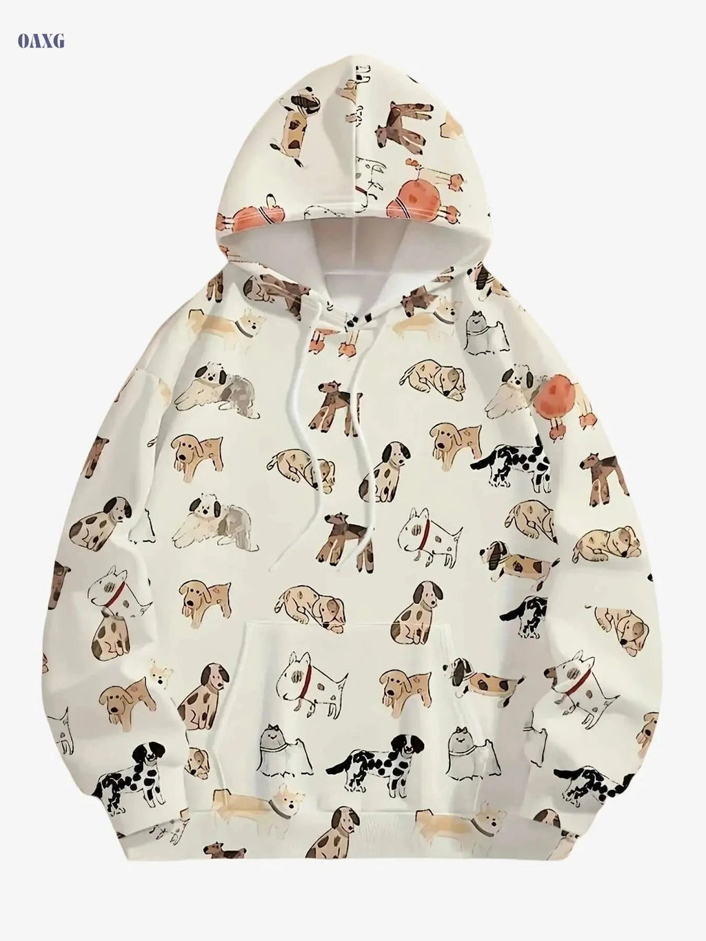 Women's Casual Hoodie - Geometric Dog Print, Machine Washable Pullover   OAXG Multicolor / S
