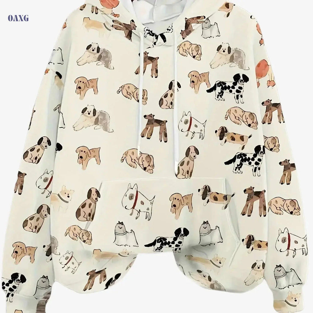 Women's Casual Hoodie - Geometric Dog Print, Machine Washable Pullover   OAXG Multicolor / S