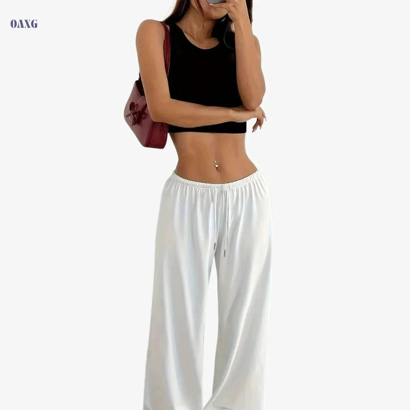 Women's Casual Joggers - Drawstring Wide Leg Pants for All Seasons   OAXG Black / XS