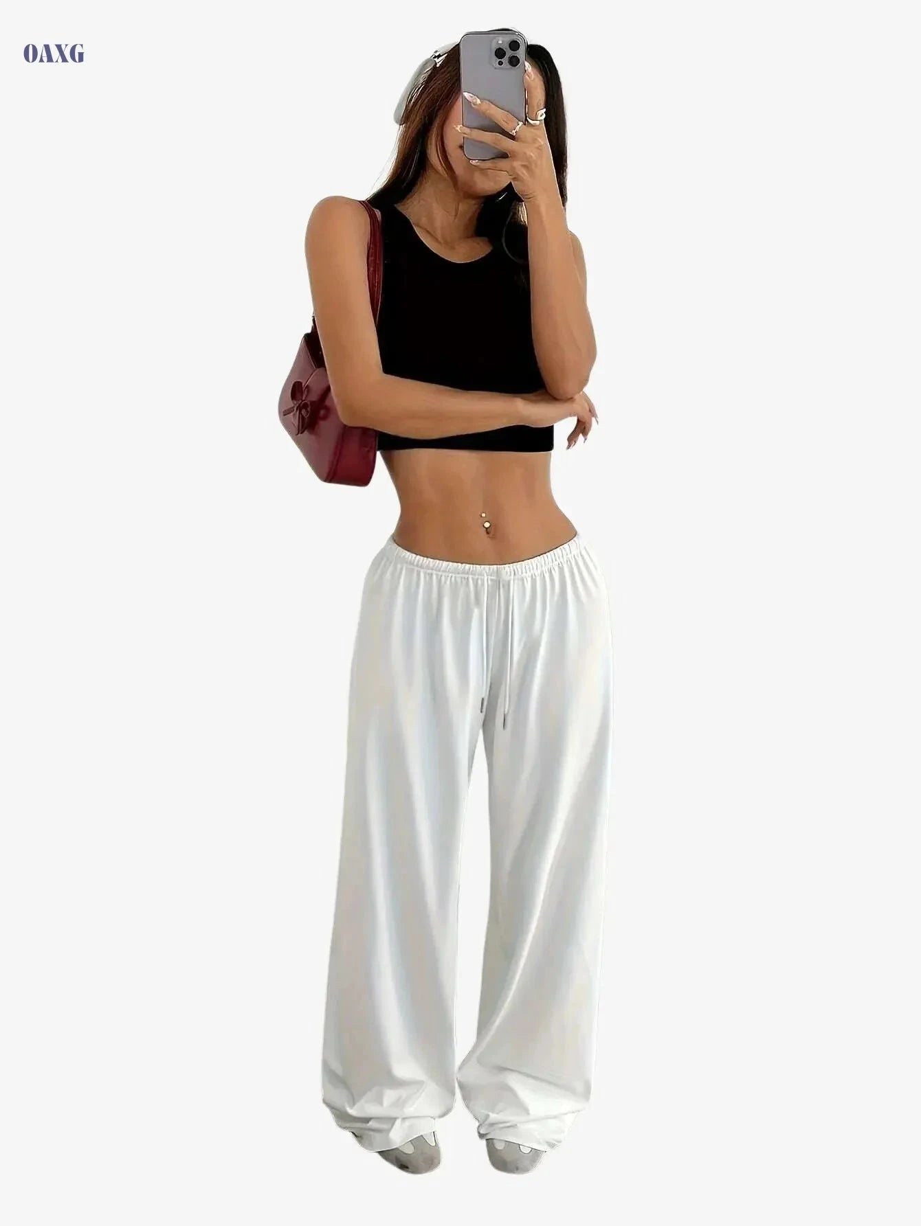Women's Casual Joggers - Drawstring Wide Leg Pants for All Seasons   OAXG Black / XS