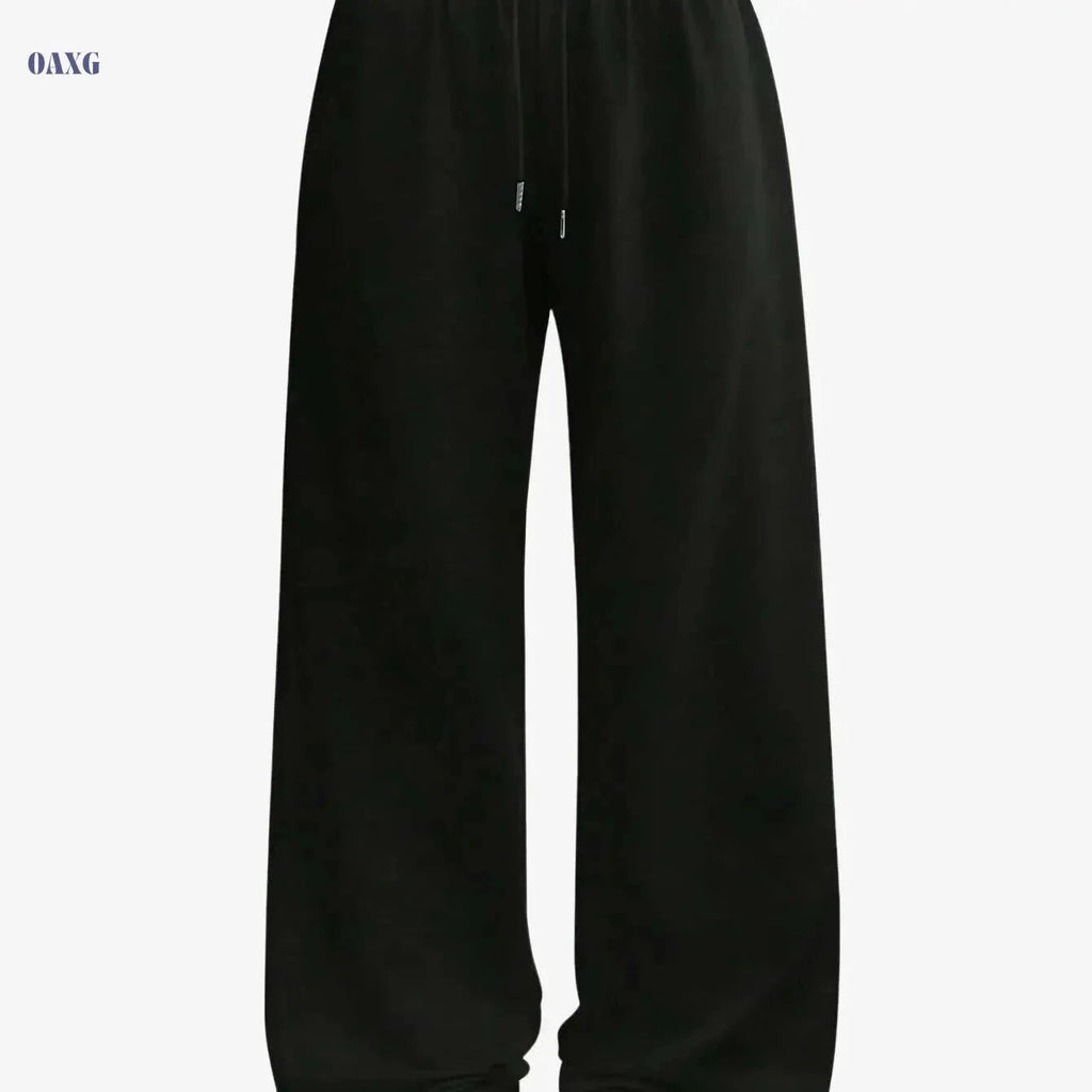 Women's Casual Joggers - Drawstring Wide Leg Pants for All Seasons   OAXG Black / XS