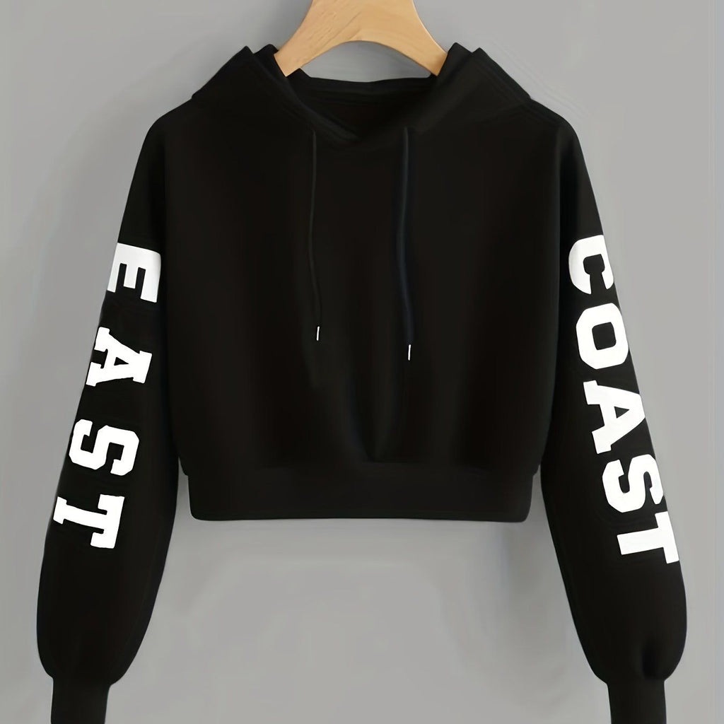 Women's Casual Letter Pattern Sweatshirt Jacket for Autumn and Winter   OAXG Black / XL