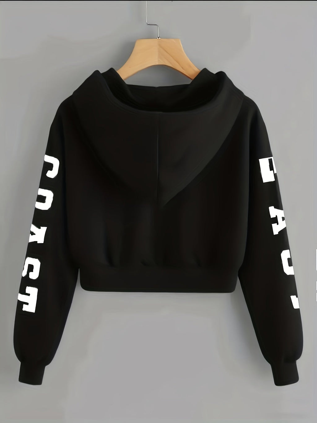 Women's Casual Letter Pattern Sweatshirt Jacket for Autumn and Winter   OAXG Black / XL
