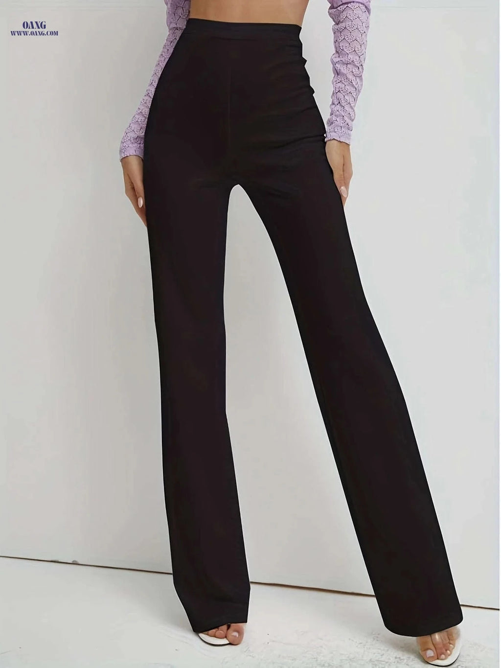 Women's Casual Long Pants - Straight Leg, Comfortable Mid Elasticity   OAXG 