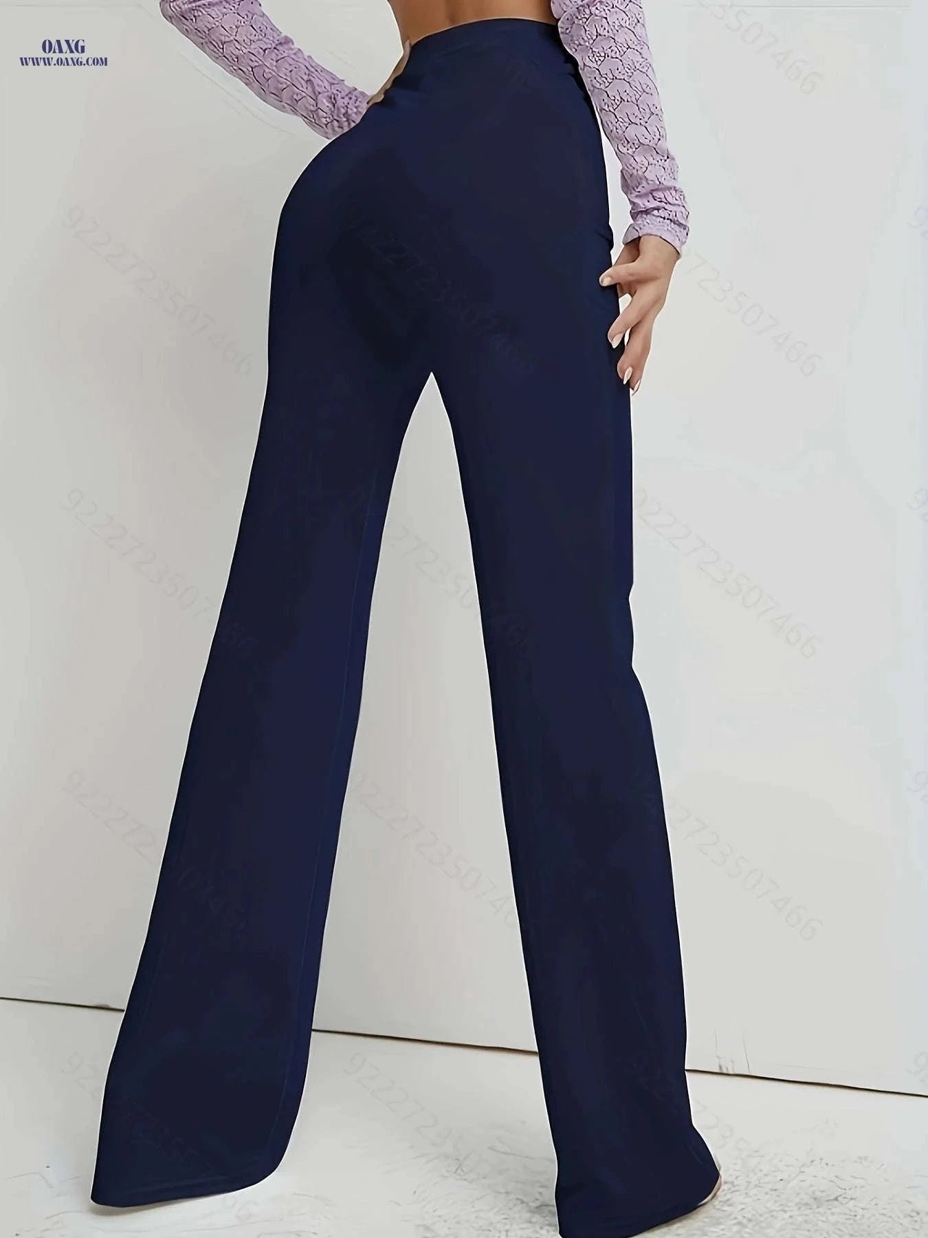 Women's Casual Long Pants - Straight Leg, Comfortable Mid Elasticity   OAXG 