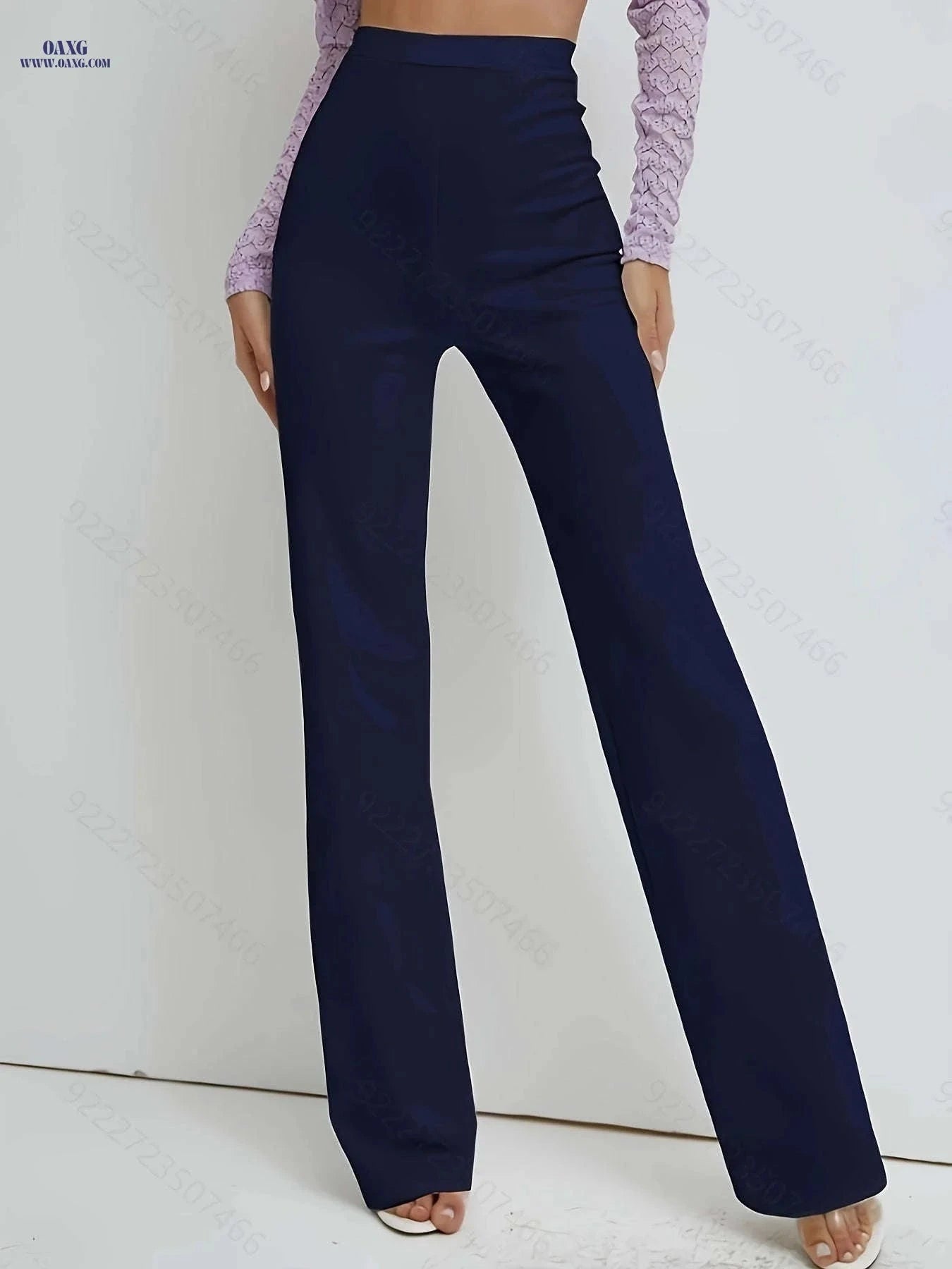 Women's Casual Long Pants - Straight Leg, Comfortable Mid Elasticity   OAXG 