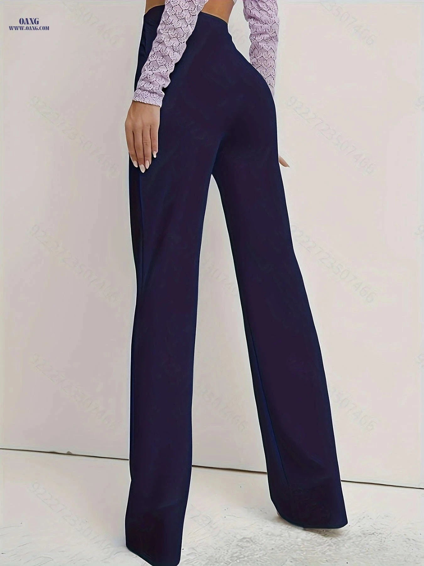 Women's Casual Long Pants - Straight Leg, Comfortable Mid Elasticity   OAXG Black / S