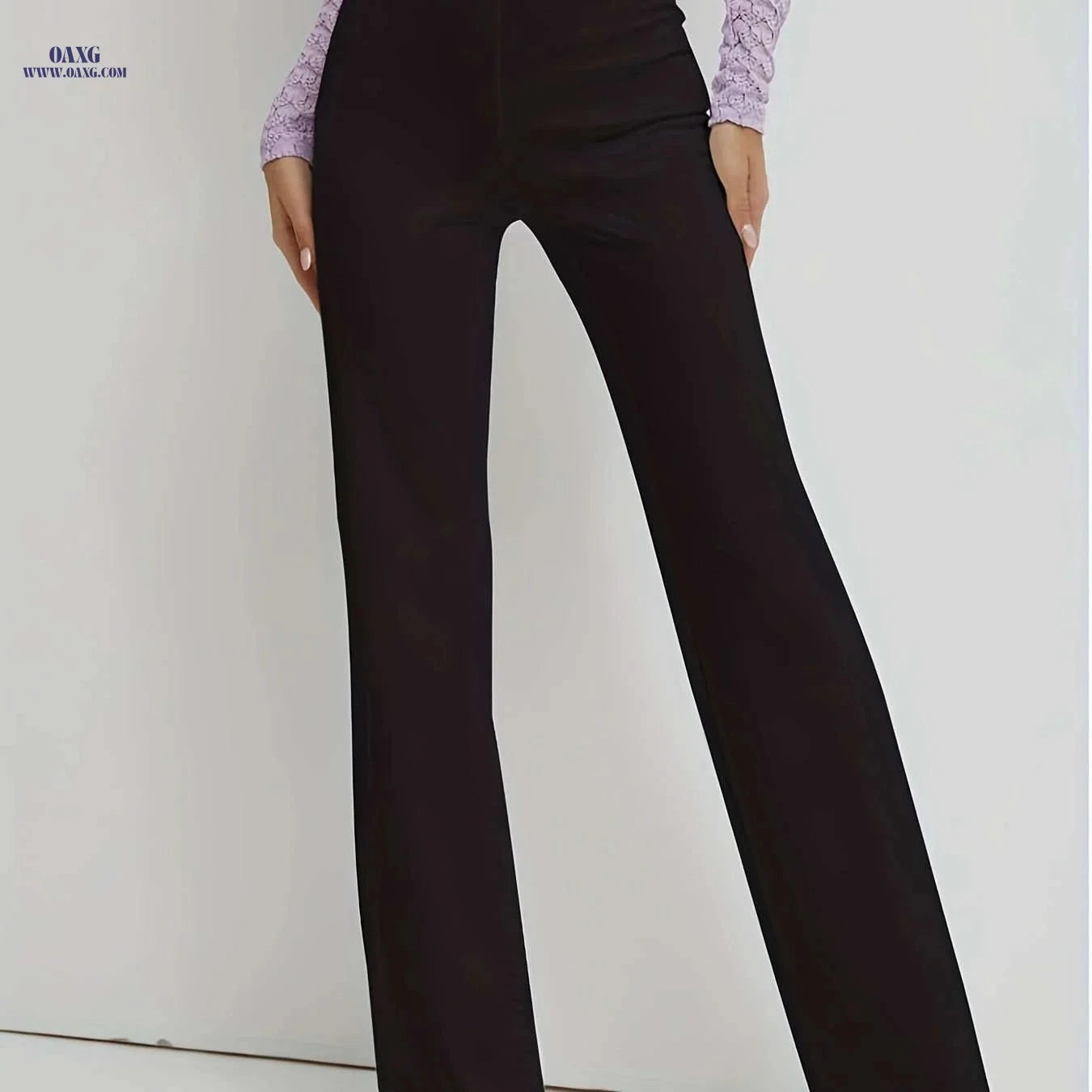 Women's Casual Long Pants - Straight Leg, Comfortable Mid Elasticity   OAXG 