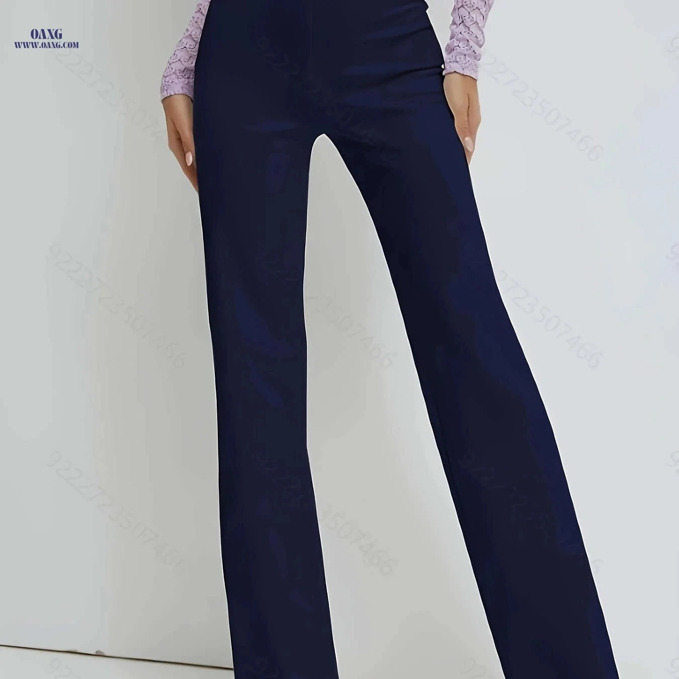 Women's Casual Long Pants - Straight Leg, Comfortable Mid Elasticity   OAXG 