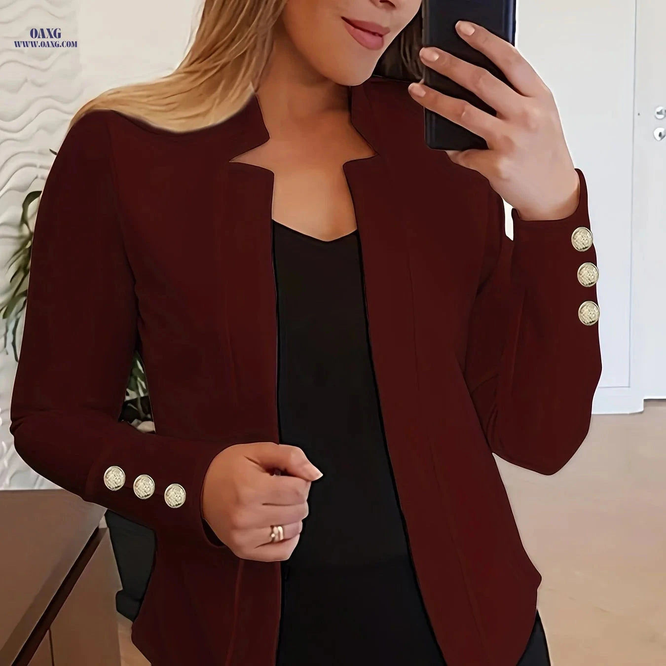 Women's Casual Long Sleeve Blazer - Solid Color Office Wear   OAXG 