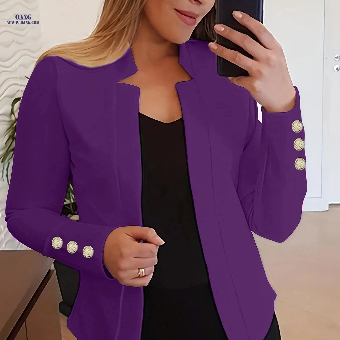 Women's Casual Long Sleeve Blazer - Solid Color Office Wear   OAXG 