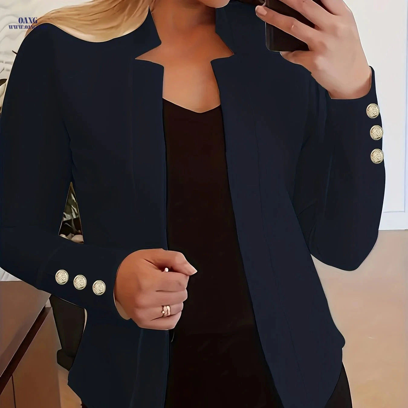 Women's Casual Long Sleeve Blazer - Solid Color Office Wear   OAXG 
