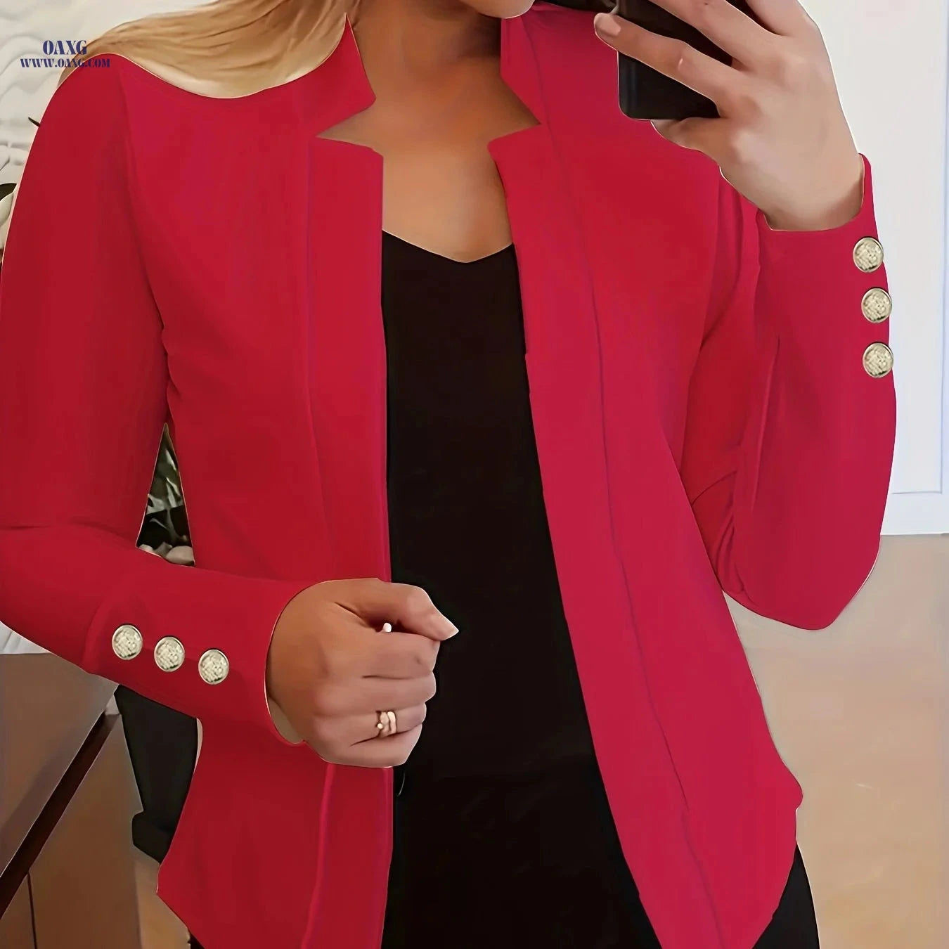 Women's Casual Long Sleeve Blazer - Solid Color Office Wear   OAXG 