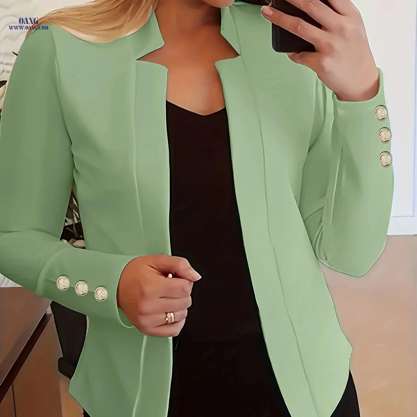 Women's Casual Long Sleeve Blazer - Solid Color Office Wear   OAXG Khaki / S