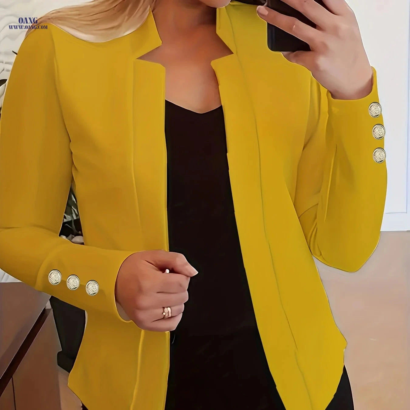 Women's Casual Long Sleeve Blazer - Solid Color Office Wear   OAXG Khaki / S